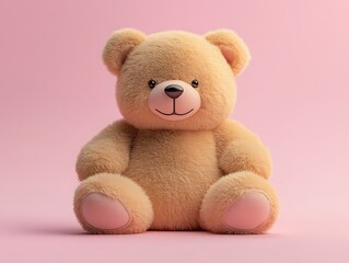 Obraz premium A teddy bear emoji isolated on a soft pink background.