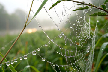 Dewdrops on a spiderweb