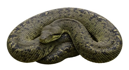 Obraz premium Green Anaconda Coiled Isolated on White Background Wild Snake Closeup
