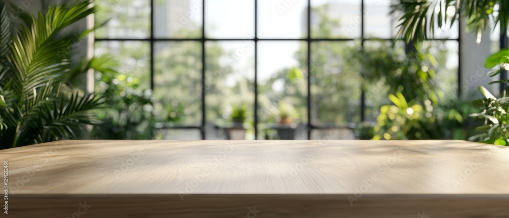 Poster beautiful empty wooden tabletop counter in a clean and bright interior background, ready for the dis