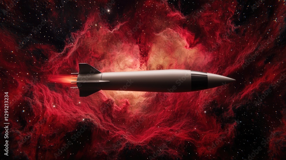 Poster rocket launch in space celestial nebula background digital art sci-fi environment dynamic view explo