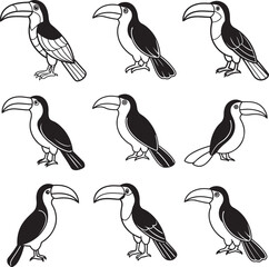 Obraz premium Line art silhouette bird set icon design 