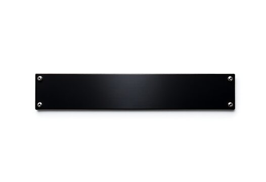 Metal black bar shaped nameplate or name tag isolated on white background