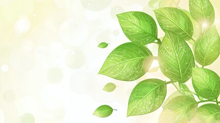 Naklejka premium Vibrant Green Leaves on Soft Yellow Background