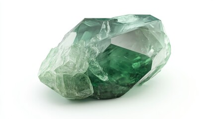 Fototapeta premium Lustrous Green Jade Gemstone Isolated on Bright White Background