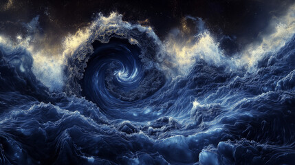 Tidal Twirl: Sculpted Ocean Wave Captured in a Captivating Arrangement of Blue and White.