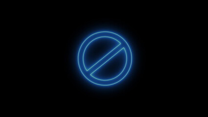Forbidden symbol with bright glowing futuristic orange neon lights on black background.