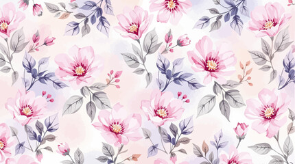 Floral seamless pattern with pink and purple flowers. Elegant and delicate floral design.