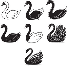 Fototapeta premium Line art silhouette bird set icon design 