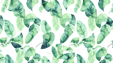 Green leaves seamless vector pattern. Watercolor tea leaf background, textured jungle print.