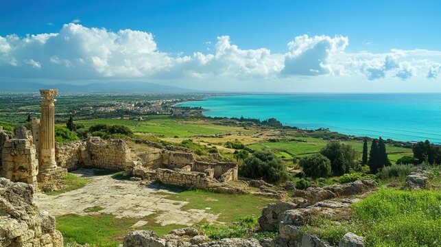 Scenic Vista from Byrsa Hill Showcasing Ancient Carthage and Vibrant Tunisian Landscape