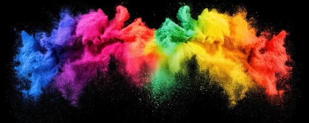 Fototapeta premium A vibrant explosion of colored powder creating a dynamic, colorful wave against a black background.