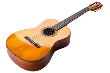 Spanish Classical Guitar Isolated. A traditional wooden six-string Spanish guitar with detailed rosette and glossy finish, AI generated..
