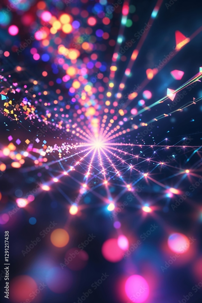 Poster colorful abstract lights create a mesmerizing pattern of radiance in a dark background at night