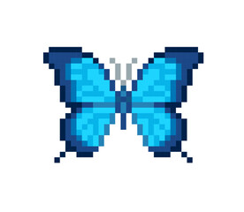 Obraz premium Pixel Art Blue Makhaon Butterfly simple icon in 8-Bit isolated from white background - editable pixelated vector