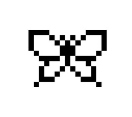 Pixel Art Black Butterfly silhouette simple icon in 8-Bit  isolated from white background - editable pixelated vector