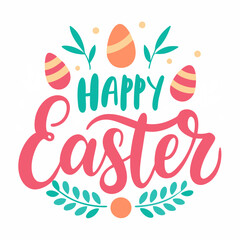 Happy Easter banner, poster, greeting card for decorative, card. Colorful illustration traditional easter eggs with text Happy Easter. Vector illustration on white background 