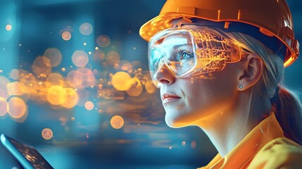 A female engineer is carefully reviewing real time fuel processing analytics on a digital tablet in a high tech industrial facility