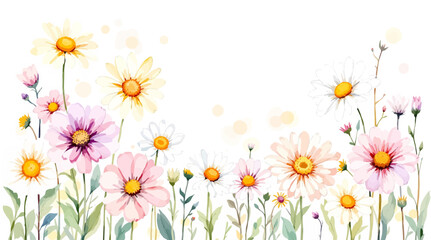 Obraz premium Pink Beautiful floral summer seamless pattern with watercolor hand drawn field wild flowers. Stock illustration