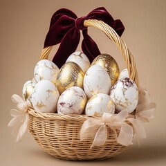Elegant Easter basket with gold-decorated eggs