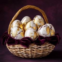Elegant Easter basket with gold-decorated eggs