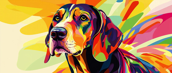 Vibrant Bluetick Coonhound Dog with Colorful Abstract Coat Design Showcasing Unique Patterns and Textures Perfect for Art Lovers and Dog Enthusiasts Alike