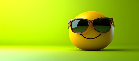 A sunglasses emoji with a cool attitude isolated on a bright lime green background.