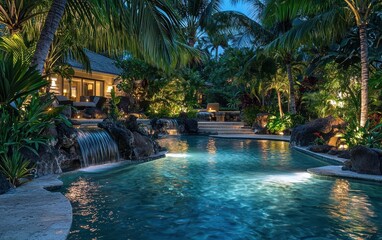 Fototapeta premium Tropical paradise with palm trees and crystal-clear water