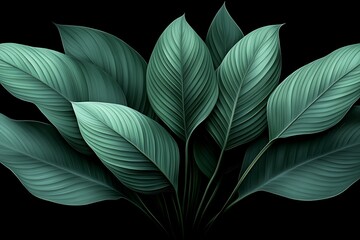 Fototapeta premium Foliage on Black A leafy plant used as a background image for organic themes or nature designs
