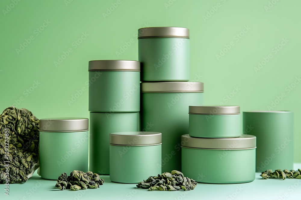 Wall mural Elegant Green Tea Storage Containers