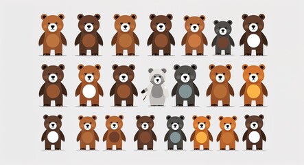 Obraz premium Set bundle of grizzly bear minimalist childish style illustration on plain white background