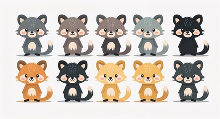 Obraz premium Set bundle of mink minimalist childish style illustration on plain white background