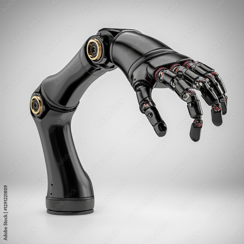 Poster innovative robotic hand demonstration technology lab digital artwork futuristic setting close-up per