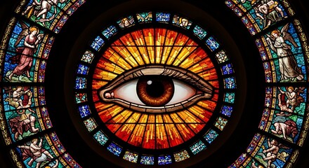 Stained glass window depicts an all seeing eye design
