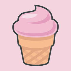 strawberry ice cream with outline flat vector design.