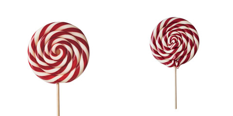  Red and White Spiral Lollipop on Wooden Stick isolated on transparent background PNG
