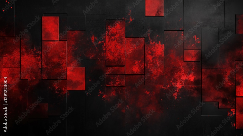 Fototapete dynamic abstract texture featuring red and black geometric patterns, ideal for computer graphics and