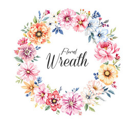 Watercolor Floral Wreath, Wreath Clipart Watercolor, Pastel Pink Flowers Wedding Clipart Wild Floral Clipart	