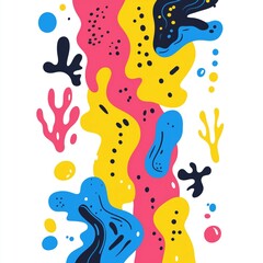 Vibrant illustration featuring playful shapes and colors, creating a whimsical and cheerful design.