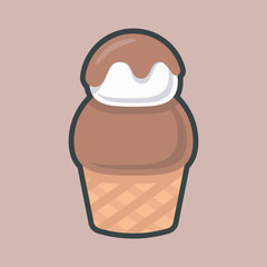chocolate ice cream bowl with outline flat vector design.