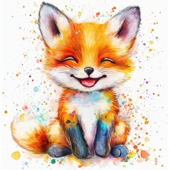 Obraz premium Whimsical and vibrant illustration of a smiling fox, perfect for children's decor and playful themes.