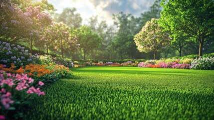 Obraz premium lush spring garden landscape