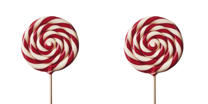  Red and White Spiral Lollipop on Wooden Stick isolated on transparent background PNG