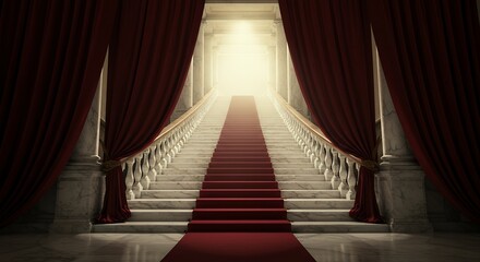 Grand marble staircase leading upwards with a red carpet