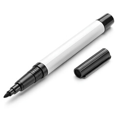 Black marker pen with cap on a white background, representing stationery and writing tools
