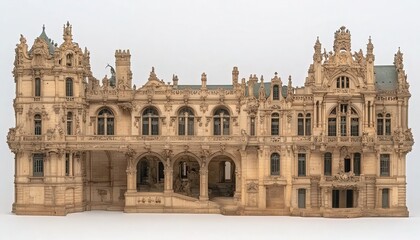 Obraz premium Detailed Architectural Model of an Ornate Beige Stone Palace