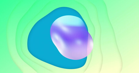 Abstract image with fluid shapes and gradients in green, blue, and purple