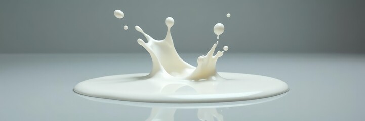 Splashing milk under falling object creates small white liquid blob on floor slowly, slow, milk
