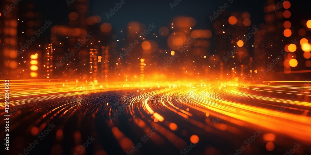 Poster vibrant abstract background featuring glowing orange lines and bokeh effects, ideal for technology a