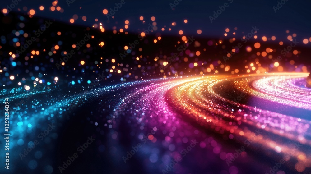 Poster vibrant abstract background featuring glowing particles and waves of color, ideal for technology and